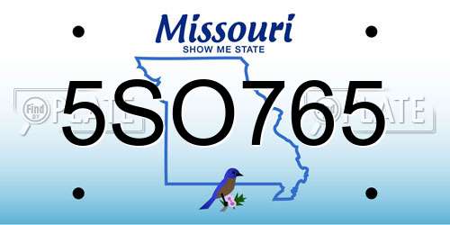 5SO765 Missouri License Plate