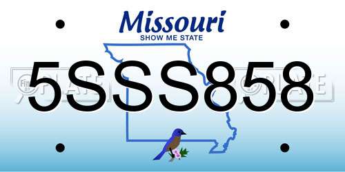 5SSS858 Missouri License Plate
