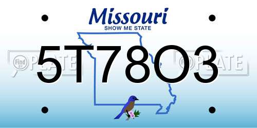 5T78O3 Missouri License Plate