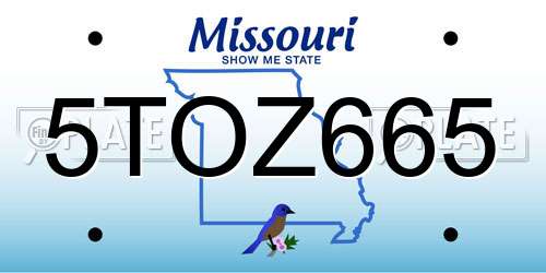 5TOZ665 Missouri License Plate