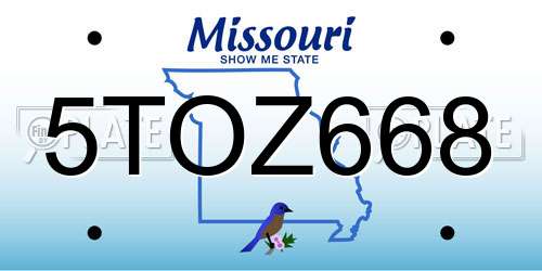 5TOZ668 Missouri License Plate