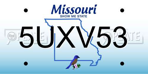 5UXV53 Missouri License Plate