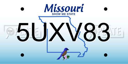 5UXV83 Missouri License Plate
