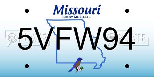 5VFW94 Missouri License Plate
