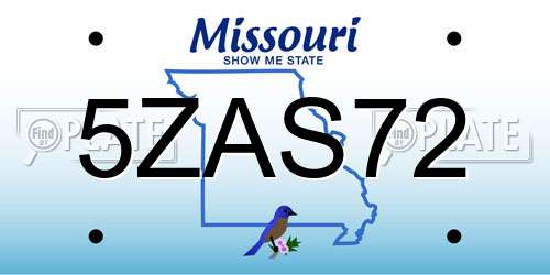 5ZAS72 Missouri License Plate