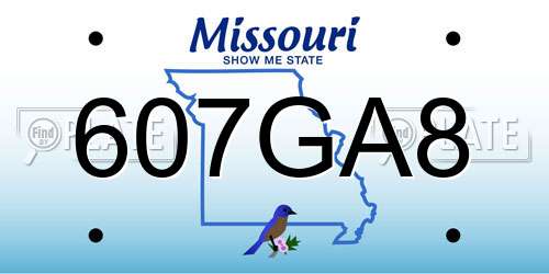 607GA8 Missouri License Plate