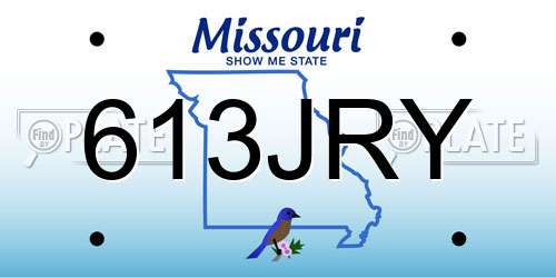 613JRY Missouri License Plate