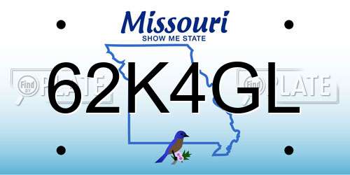62K4GL Missouri License Plate