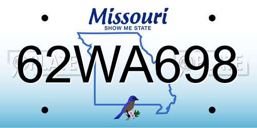 62WA698 Missouri License Plate