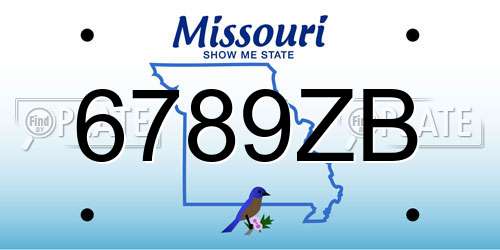 6789ZB Missouri License Plate