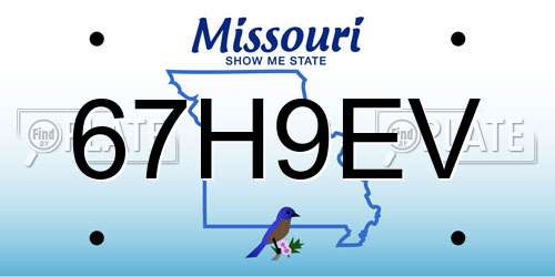 67H9EV Missouri License Plate