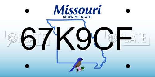 67K9CF Missouri License Plate