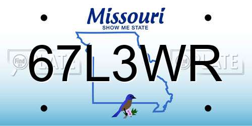 67L3WR Missouri License Plate