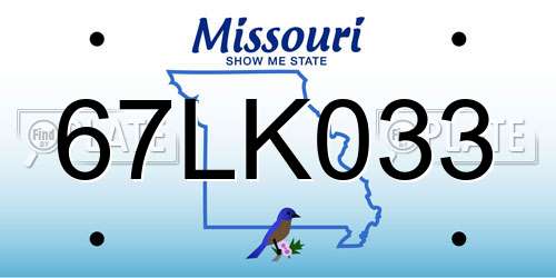 67LK033 Missouri License Plate