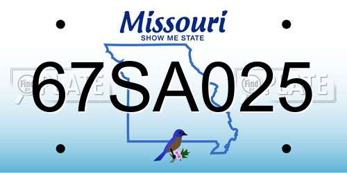 67SA025 Missouri License Plate