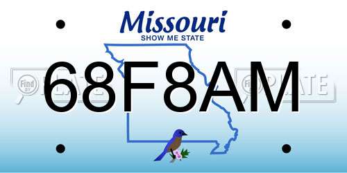 68F8AM Missouri License Plate