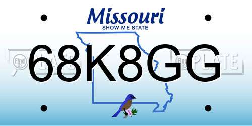68K8GG Missouri License Plate