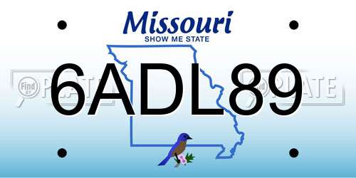 6ADL89 Missouri License Plate