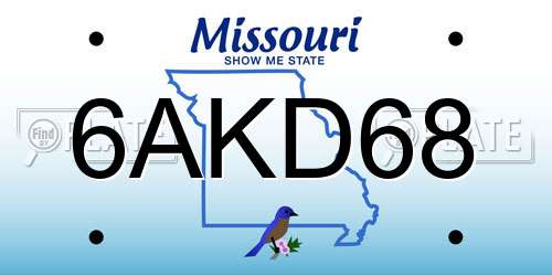 6AKD68 Missouri License Plate
