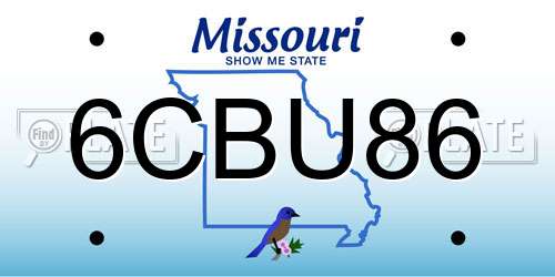 6CBU86 Missouri License Plate