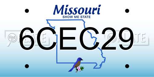 6CEC29 Missouri License Plate