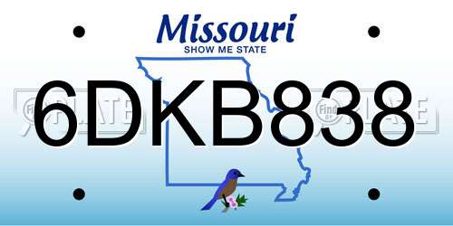 6DKB838 Missouri License Plate