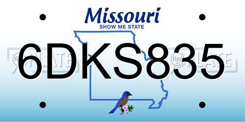 6DKS835 Missouri License Plate