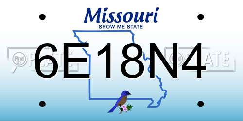 6E18N4 Missouri License Plate