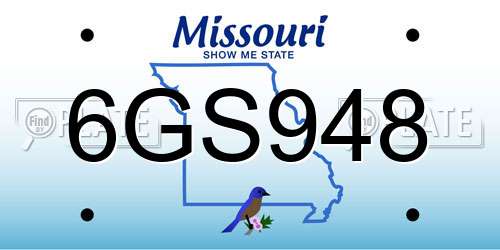 6GS948 Missouri License Plate