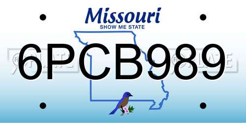 6PCB989 Missouri License Plate