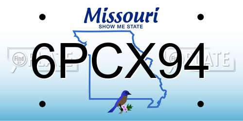 6PCX94 Missouri License Plate