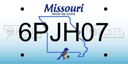 6PJH07 Missouri License Plate