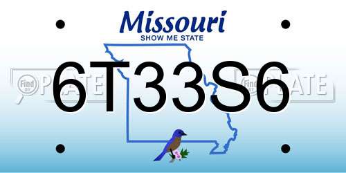 6T33S6 Missouri License Plate
