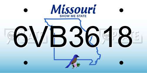6VB3618 Missouri License Plate