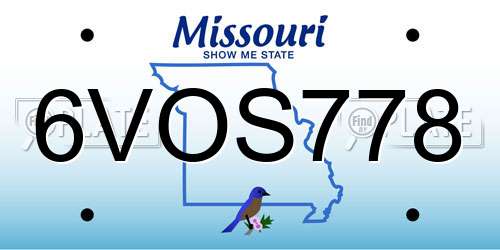 6VOS778 Missouri License Plate