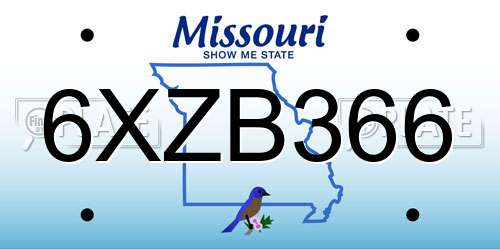 6XZB366 Missouri License Plate