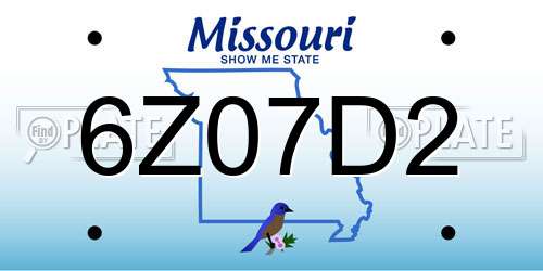 6Z07D2 Missouri License Plate