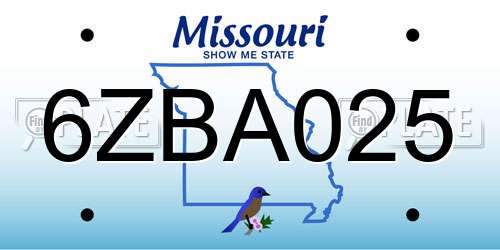 6ZBA025 Missouri License Plate