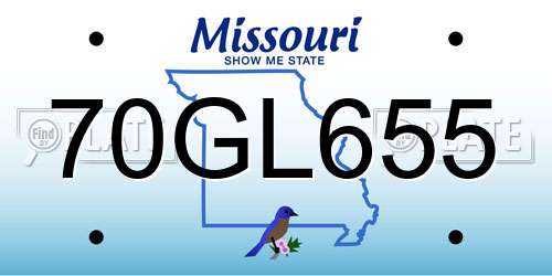 70GL655 Missouri License Plate