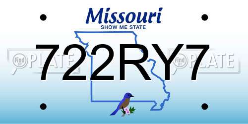 722RY7 Missouri License Plate