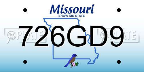 726GD9 Missouri License Plate