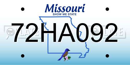 72HA092 Missouri License Plate