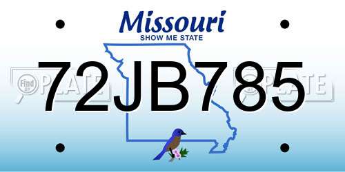 72JB785 Missouri License Plate