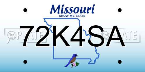 72K4SA Missouri License Plate