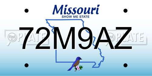 72M9AZ Missouri License Plate