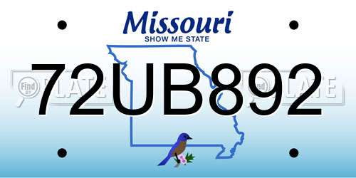 72UB892 Missouri License Plate