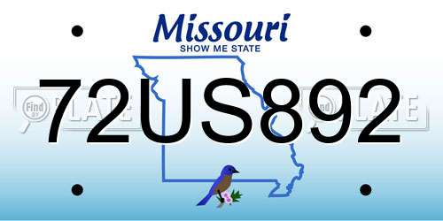 72US892 Missouri License Plate