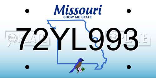 72YL993 Missouri License Plate