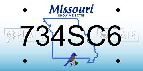734SC6 Missouri License Plate
