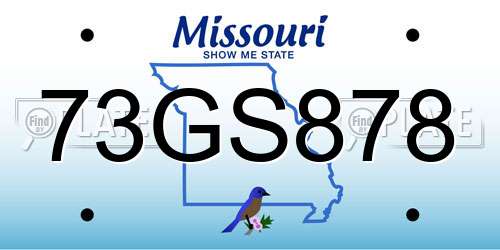 73GS878 Missouri License Plate
